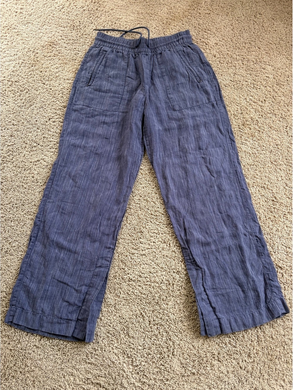 Women's Athleta Cabo Linen Textured Wide Leg Pants blue linen S SMALL drawstring